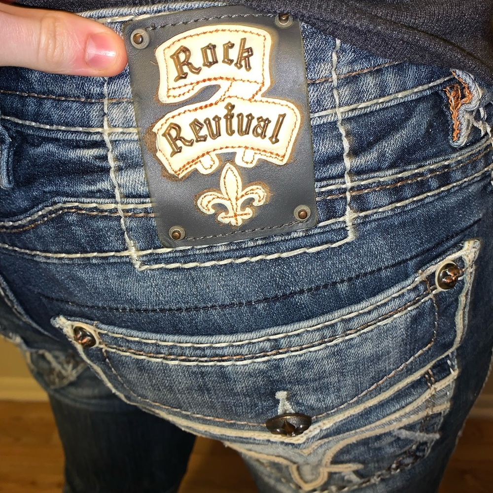 Men’s Rock Revival Distressed Rafael Slim Taper Jeans Size 34X34